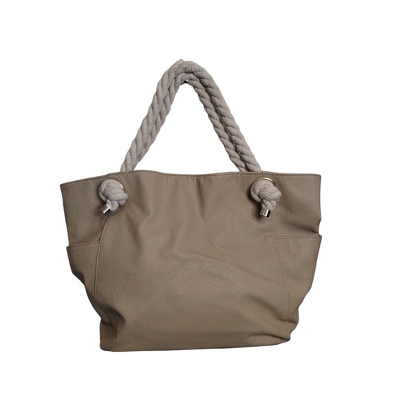 RAMPAGE Faux Leather Rope Handles BAG, LEATHER, FABRIC AND ROPE,  BEIGE - Picture 2 of 5